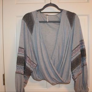 Free People Grey Boho blouse